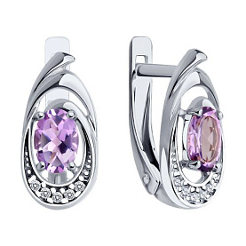 Серьги Diamant - Серебро 925, Аметист, Фианит (арт. 94-320-02686-3)