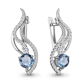 Серьги Аквамарин - Серебро 925, Топаз, Фианит (арт. 4321005А.5)