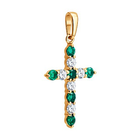 Подвеска SOKOLOV - Золото 585, Синтетический изумруд, Фианит (арт. 733126)