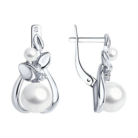 Серьги SOKOLOV - Серебро 925, Жемчуг синтетический, Фианит (арт. 94023093)