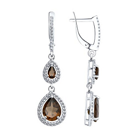 Серьги Diamant - Серебро 925, Раухтопаз, Фианит (арт. 94-321-02047-2)