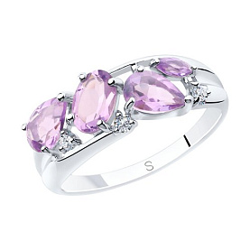 Кольцо SOKOLOV - Серебро 925, Аметист, Фианит (арт. 92011851)