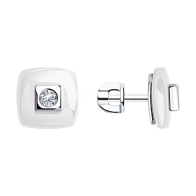 Серьги Diamant - Серебро 925, Керамика, Фианит (арт. 94-122-01278-2)