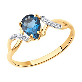 Кольцо SOKOLOV - Золото 585, Топаз лондон, Фианит (арт. 716749)