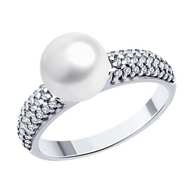 Кольцо Diamant - Серебро 925, Жемчуг синтетический, Фианит (арт. 94-110-00192-1)
