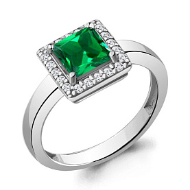Кольцо Аквамарин - Серебро 925, Синтетический изумруд, Фианит (арт. 67404АГ.5)