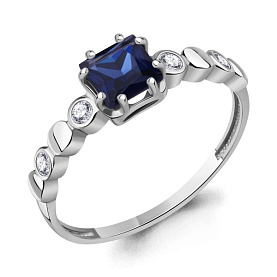 Кольцо Аквамарин - Серебро 925, Синтетический сапфир , Фианит (арт. 600673АБ.5)