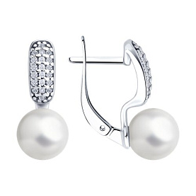 Серьги SOKOLOV - Серебро 925, Жемчуг синтетический, Фианит (арт. 94027001)