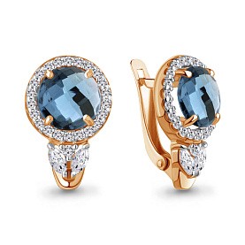 Серьги Аквамарин - Серебро 925, Топаз лондон, Фианит (арт. 4785508А.6)