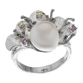 Кольцо Мастер Клио - Серебро 925, Жемчуг культивированный, Перидот, Топаз (арт. 24К158086)