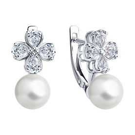 Серьги SOKOLOV - Серебро 925, Жемчуг имитация, Фианит (арт. 94026827)