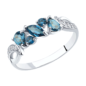 Кольцо SOKOLOV - Серебро 925, Топаз лондон, Фианит (арт. 92011591)