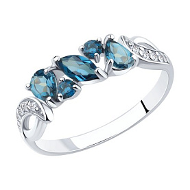 Кольцо SOKOLOV - Серебро 925, Топаз лондон, Фианит (арт. 92011591)