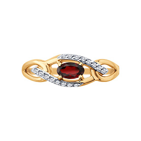 Кольцо SOKOLOV - Золото 585, Гранат, Фианит (арт. 717293)