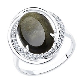 Кольцо Diamant - Серебро 925, Обсидиан, Фианит (арт. 94-310-00962-1)