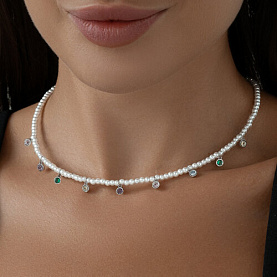 Колье SOKOLOV - Серебро 925, Жемчуг имитация, Фианит (арт. 94071068)