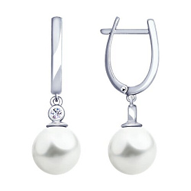 Серьги SOKOLOV - Серебро 925, Жемчуг имитация, Фианит (арт. 94025814)