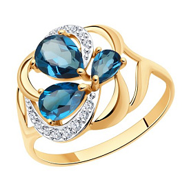 Кольцо SOKOLOV - Золото 375, Топаз лондон, Фианит (арт. 37714755)