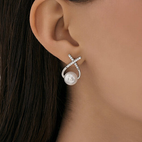 Серьги Diamant - Серебро 925, Жемчуг имитация, Фианит (арт. 94-122-02360-1)