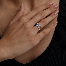 Кольцо SOKOLOV - Серебро 925, Синтетический сапфир , Фианит (арт. 88010079)