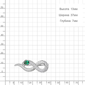 Брошь Аквамарин - Серебро 925, Синтетический изумруд, Фианит (арт. 77471АГЧ.5)