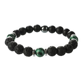 Браслет Фиделис - Сталь, Вулканическая лава, Гематит, Малахит, Шунгит (арт. AS-S02-10-ShLvMh)