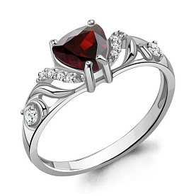 Кольцо Аквамарин - Серебро 925, Гранат, Фианит (арт. 6449403А.5)