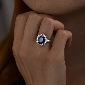 Кольцо SOKOLOV - Серебро 925, Синтетический сапфир , Фианит (арт. 88010061)
