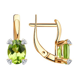 Серьги Diamant - Золото 585, Фианит, Хризолит (арт. 51-320-01968-3)
