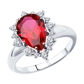 Кольцо SOKOLOV - Серебро 925, Синтетический рубин, Фианит (арт. 84010014)