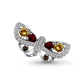 Брошь Аквамарин - Серебро 925, Гранат, Кварц, Фианит, Цитрин (арт. 7267247А.5)