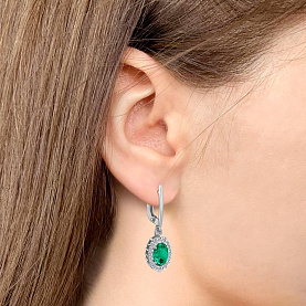 Серьги Аквамарин - Серебро 925, Синтетический изумруд, Фианит (арт. 49304АГ.5)